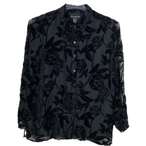 Alexandra Bartlett Silk Burnout Velvet Top Size M 90s Black Y2K Fairy Whimsigoth